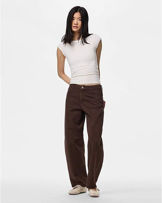 Pieces White Grace Mid Waist Barrel Jean 32