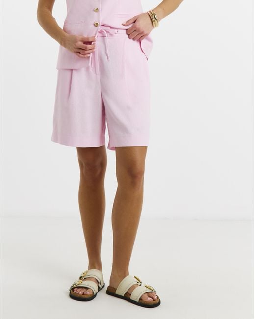 Simply Be Pink Tailored Linen Tie Waist Shorts