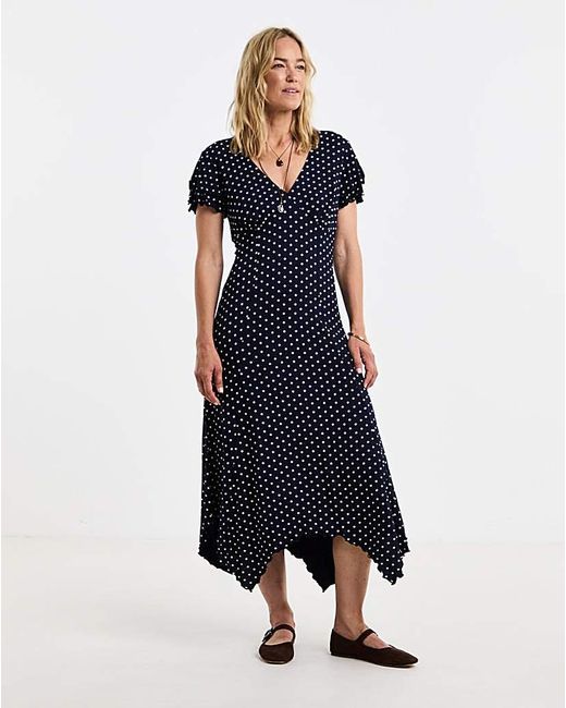 JD Williams Blue Flutter Sleeve Hanky Hem Midi Dress