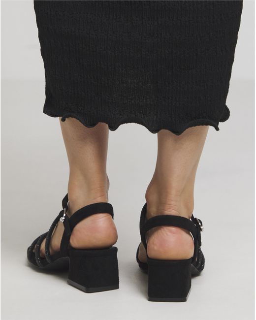 Simply Be Black Low Block Heel Diamante Sandal Wide Fit
