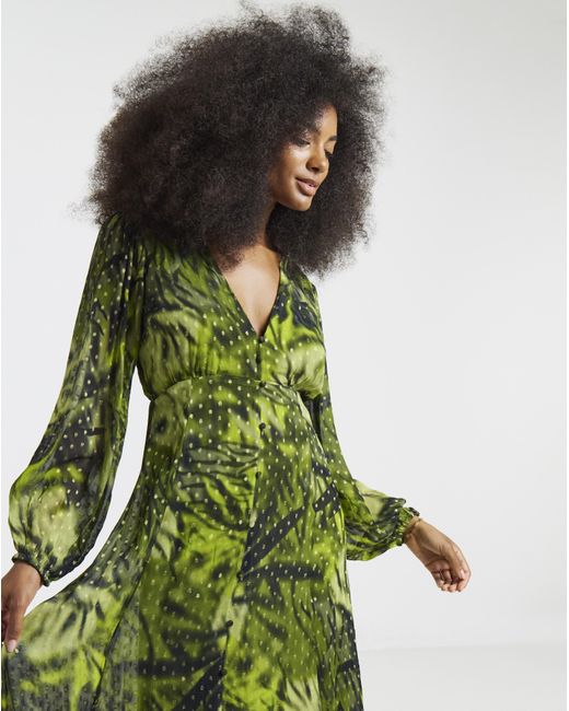 Simply Be Green Georgette Foil Button Up Maxi