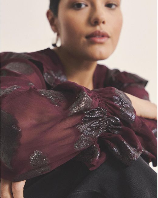 Simply Be Purple Jacquard Ruffle Blouse