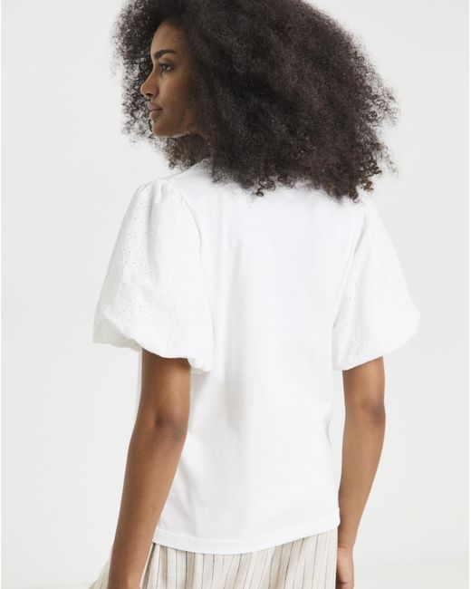 Simply Be White Broderie Puff Sleeve T-Shirt