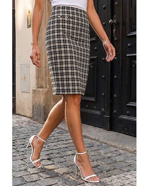 Roman Black Roman Check Stretch Skirt