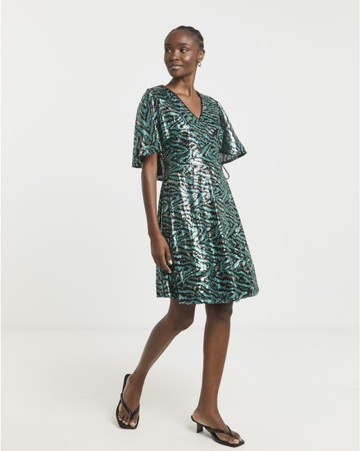 Lovedrobe Green Sequin Cape Mini Dress