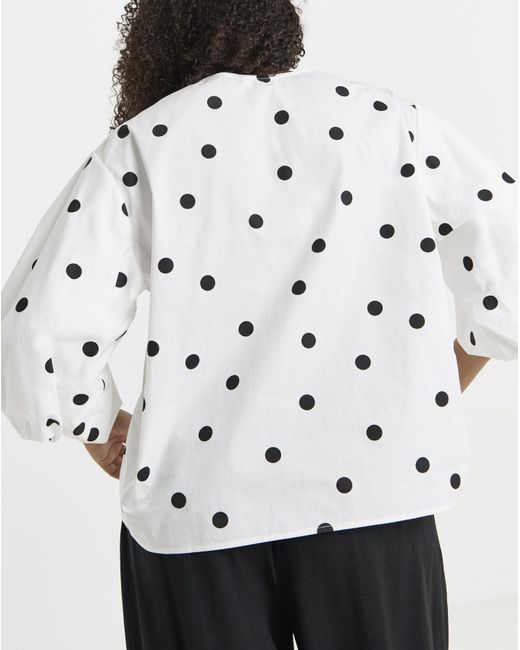 Simply Be White Mono Spot Button Through Blouse