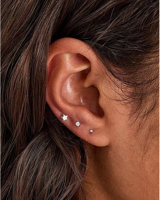 Accessorize White 3Pk Sterling Stud Earrings