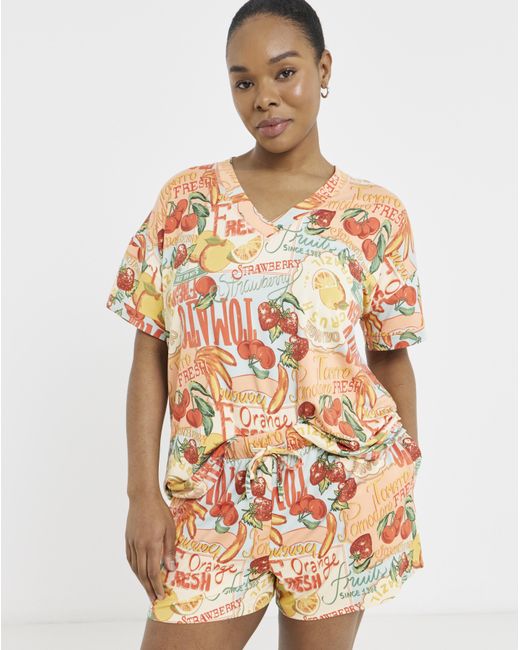 Figleaves Orange Fruit Shortie Pyjama Set