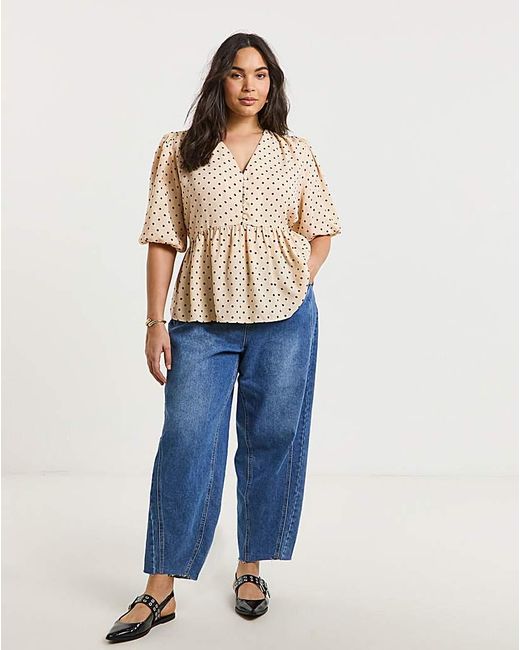 Simply Be Natural Button Through Peplum Blouse