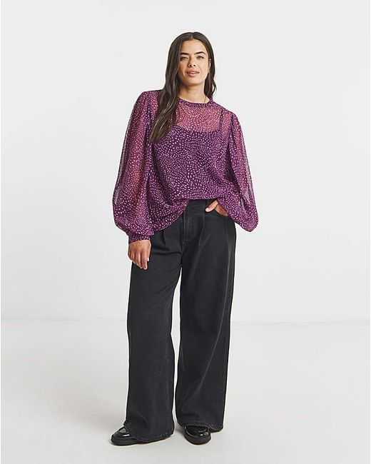 Simply Be Purple Exaggerated Sleeve Blouse