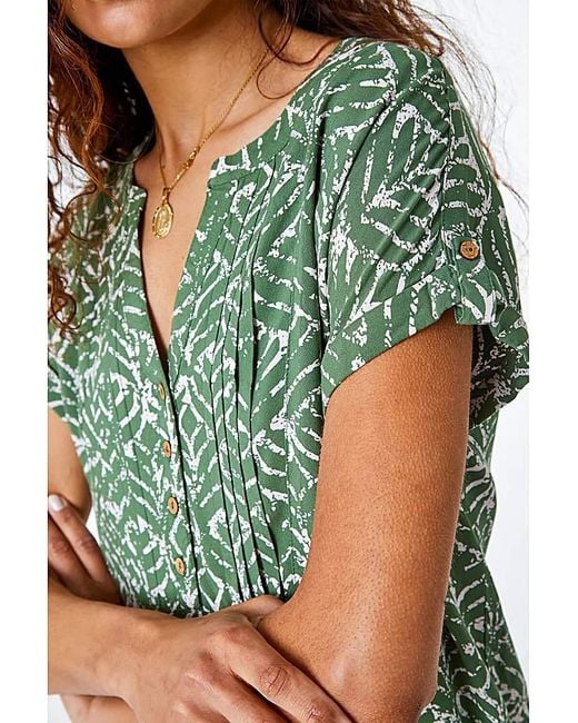 Roman Green Roman Abstract Button Detail V-Neck Top