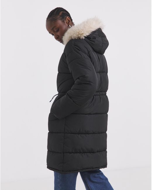 Simply Be Blue Fur Trim Longline Padded Coat