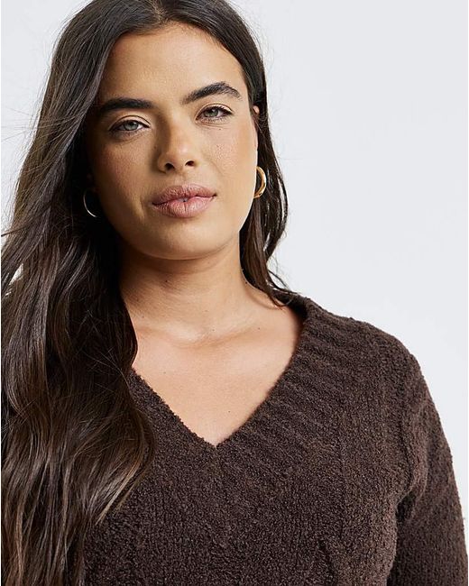 Simply Be Black V-Neck Cable Boucle Tunic