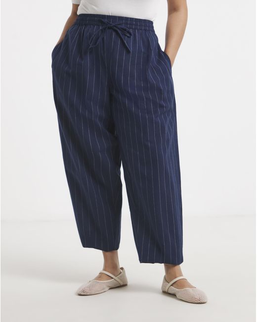 Simply Be Blue Pinstripe Barrel Trouser