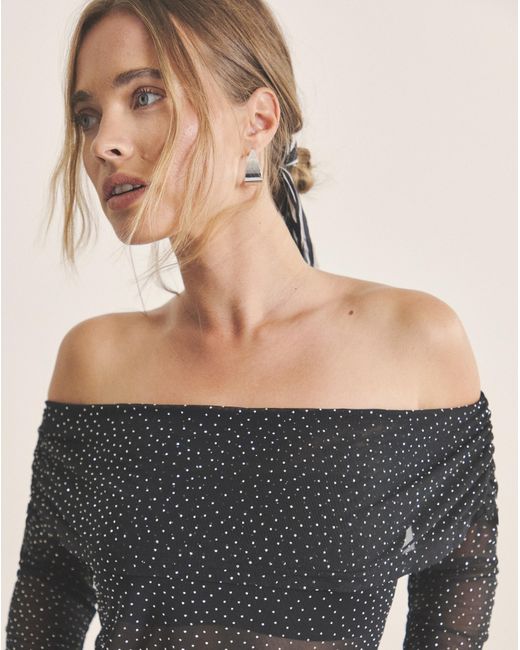 Simply Be Black Hot Fix Mesh Bardot Top