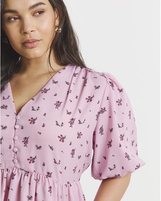 Simply Be Pink Button Through Peplum Blouse