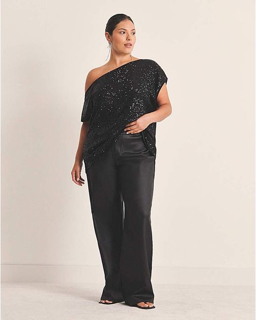 Simply Be Black Linear Sequin Off The Shoulder Top