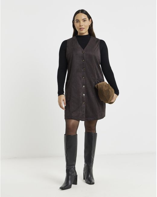 Simply Be Black Suedette Button Through Dress