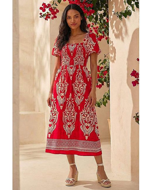 Roman Roman Abstract Print Shirred Midi Dress