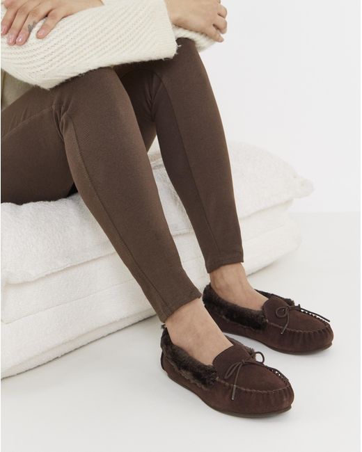 JD Williams Brown Moccasin Slippers E Fit