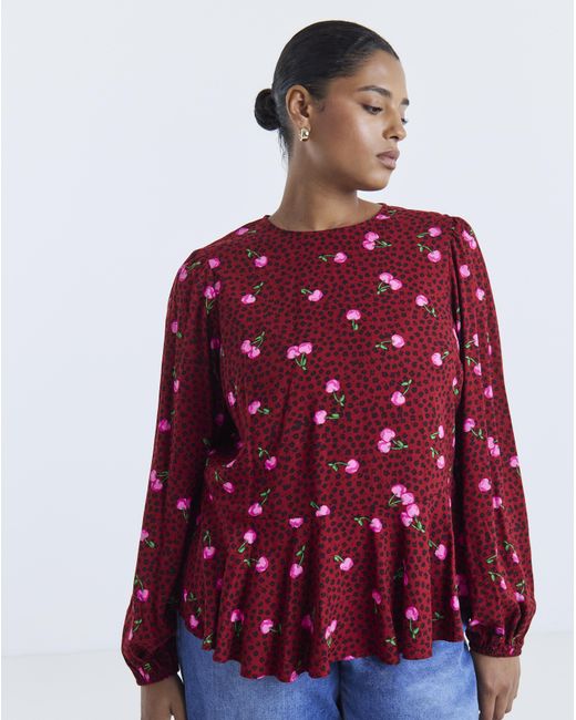 Simply Be Red Long Sleeve Peplum Top