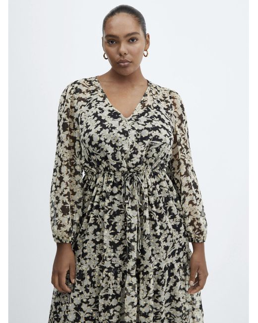 Mango White Floral Print Midi Dress