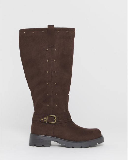 Simply Be Blue Studded Biker Boots Extra Wide Sc