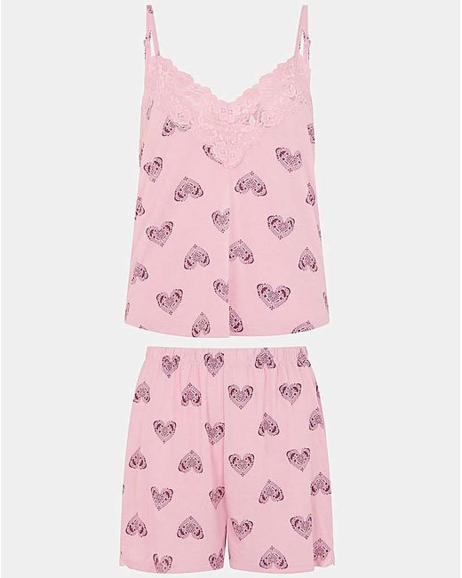 Accessorize Pink Heart Print Lace Pyjamas Set
