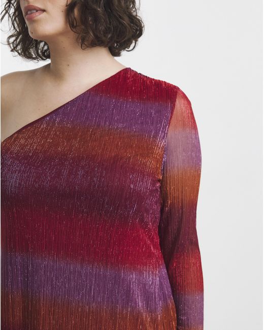 Simply Be Red Pleated Mesh One Shoulder Column Dress