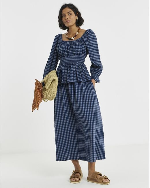 Simply Be Blue Gingham Midaxi Skirt