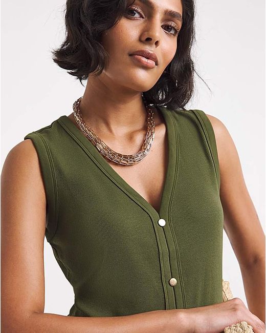 Simply Be Green Ribbed Button Through Vest