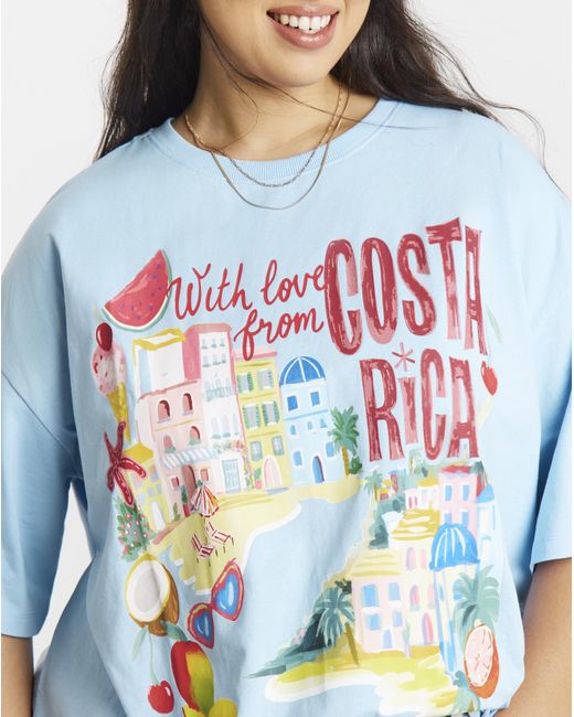 Simply Be Blue Costa Rica Graphic Oversized T-Shirt
