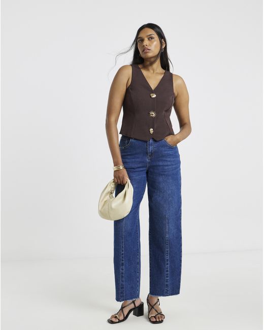 Simply Be Brown Scuba Button Detail Crepe Waistcoat