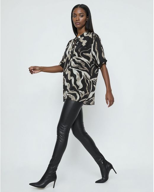 Religion Black Swirl Tie Neck Blouse