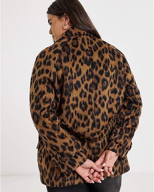 Simply Be Brown Print Premium Wool Look Pea Coat