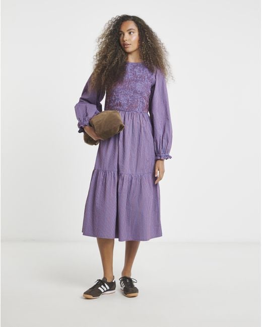 Neon Rose Purple Shirred Detailed Midaxi Dress
