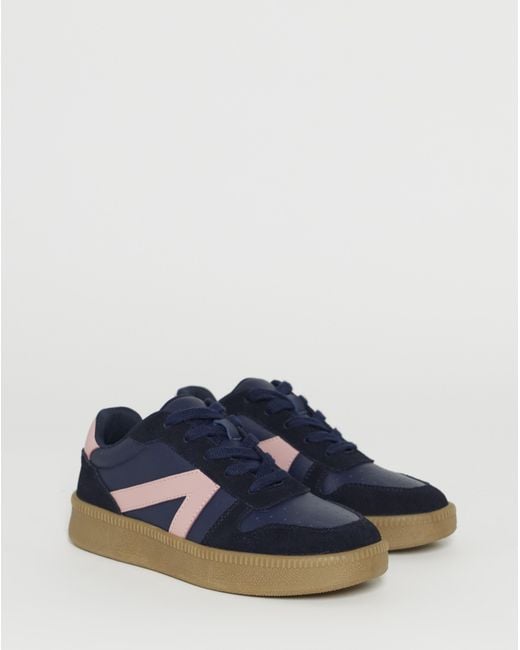 JD Williams Blue Leather Retro Trainer Eee Fit