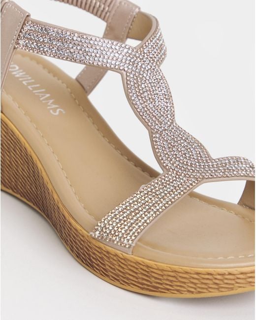 JD Williams White Sparkly T Bar Wedge Sandal Wide