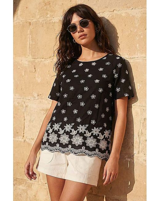 Roman Black Roman Floral Embroidered Top