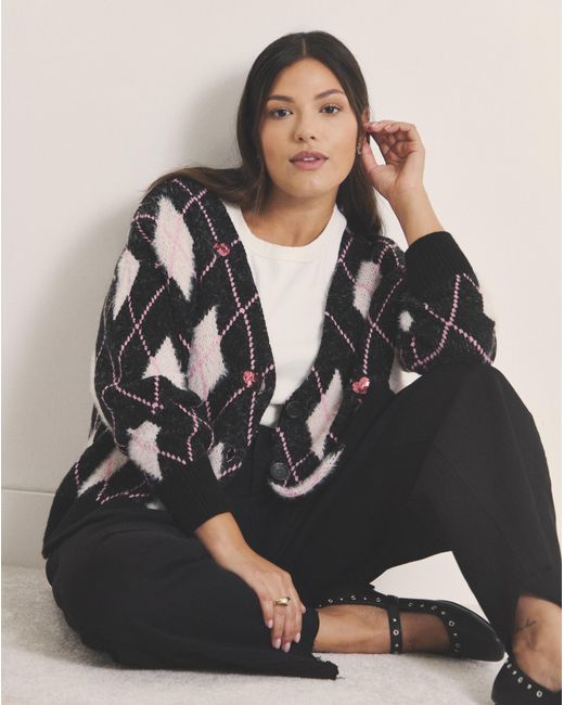 Simply Be Multicolor Argyle Boyfriend Cardigan