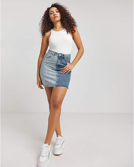 Simply Be Blue Patchwork Denim Mini Skirt