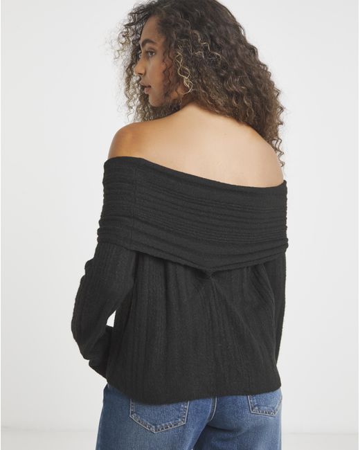 Simply Be Black Chunky Bardot Ribbed Jumper