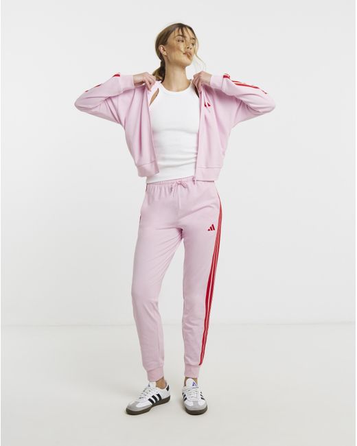 Adidas Pink 3 Stripes Full Zip Hoodie