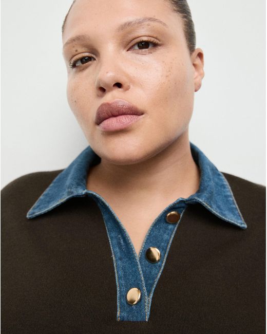 Mango Brown Sweater With Denim Collar