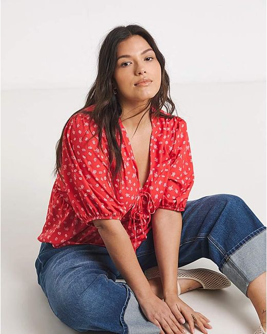Simply Be Red Poly Slub Tea Blouse