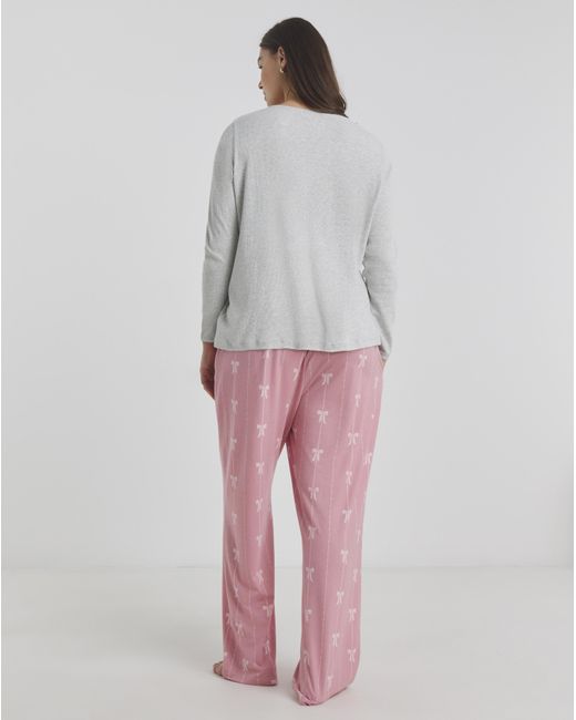 Simply Be Pink Ribbed Henley Pyjama Set