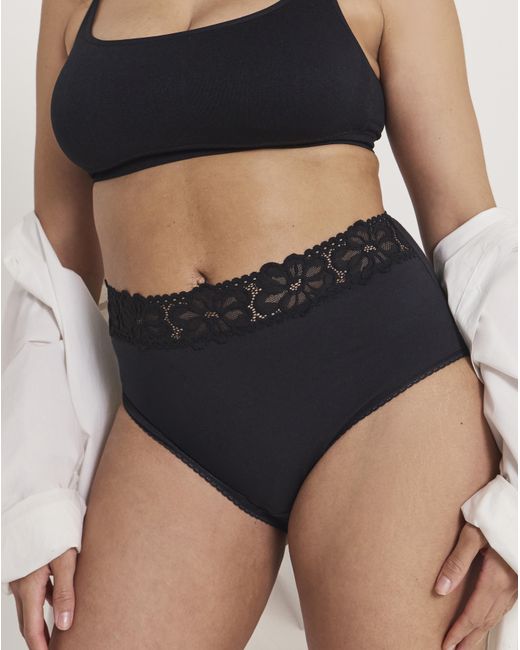 Pretty Secrets Black 4 Pack Lace Top Full Knickers