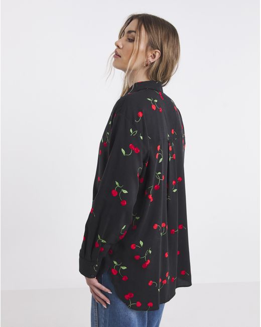 Simply Be Blue Cherry Long Sleeve Viscose Relaxed Shirt