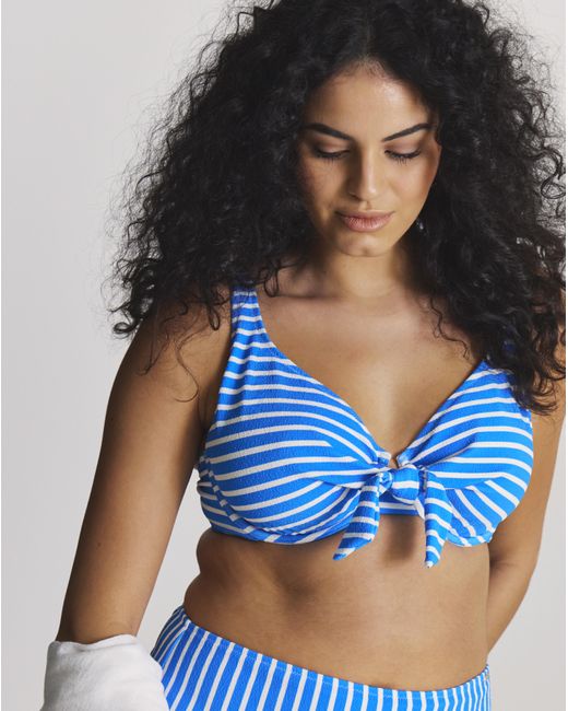 Figleaves Blue Tie Front Underwired Bikini Top