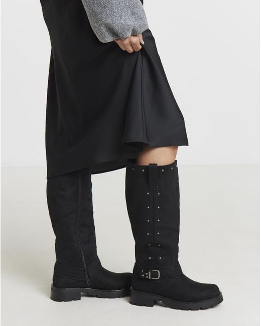 Simply Be Black Studded Biker Boots Wide Curvy